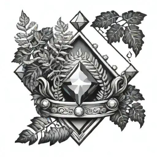 Crown And Ferns Sticking Out A Diamond