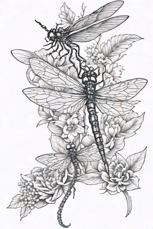 Flower Dragonfly And Dragon