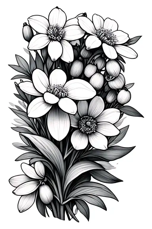 Birth Flower Bouquet Snowdrop Cherry Blossom Marigold