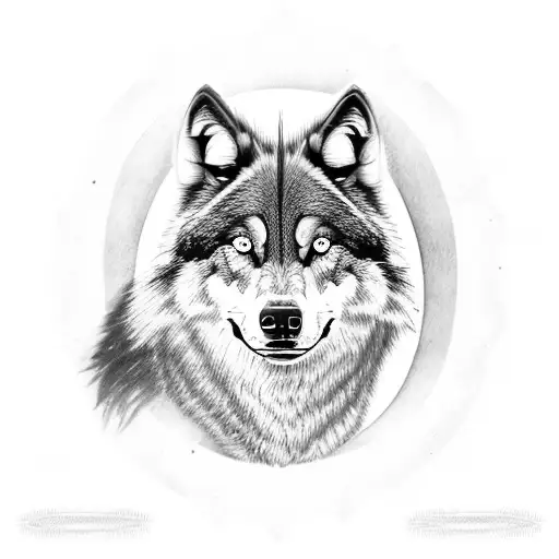 Realistic Angry Black Timber Wolf With Moon On Forehead