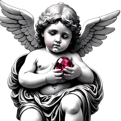 Cherub Holding Ruby Stone