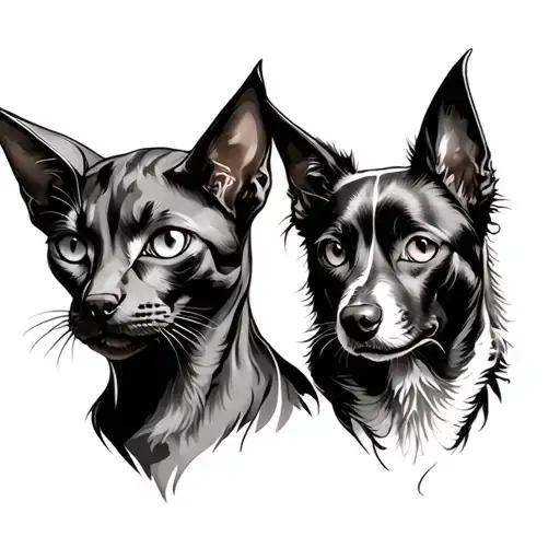 Demon Cat & Dog Separate Tattoo Design