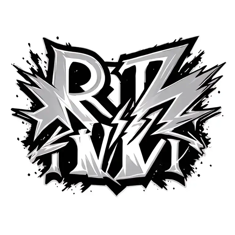 Two Shaded Lighting Bolts Eithernside Of The Text 'Rt' And Then 'Iviv' Underneath