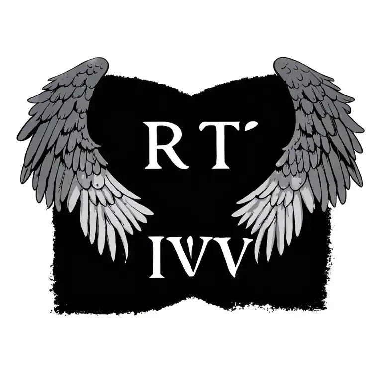 Two Shaded Wings Either Side Of The Text 'Rt' And Then 'Iviv' Underneath
