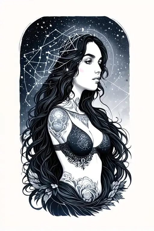 Virgo Women Full Body With Constellation Intertwined