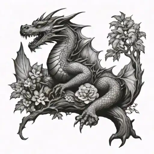 Dragon Protecting His Family Tree Growing