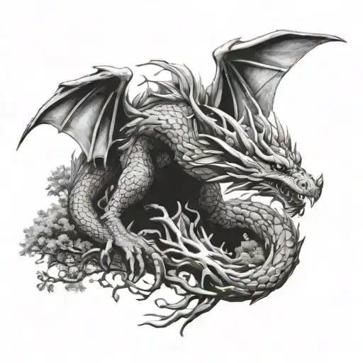 Dragon Protecting His Family Tree Growing Together