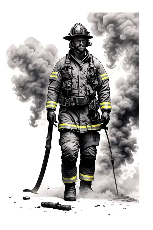 Silhoette Of Firefighter Standing In Smoke