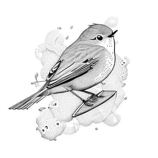 A Robin Flying Over A Rowing Boat With A Crochet Patterned Sail