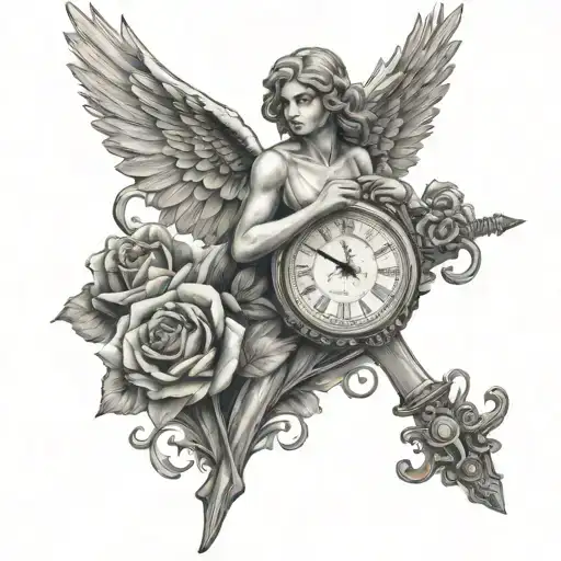Angel With Sword Angel With Clock With Roses
