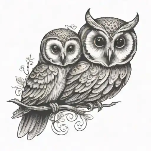 Owl With Baby In Middle