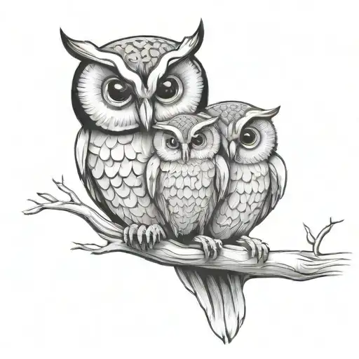 Owl Perched With Baby In Middle Surrounded