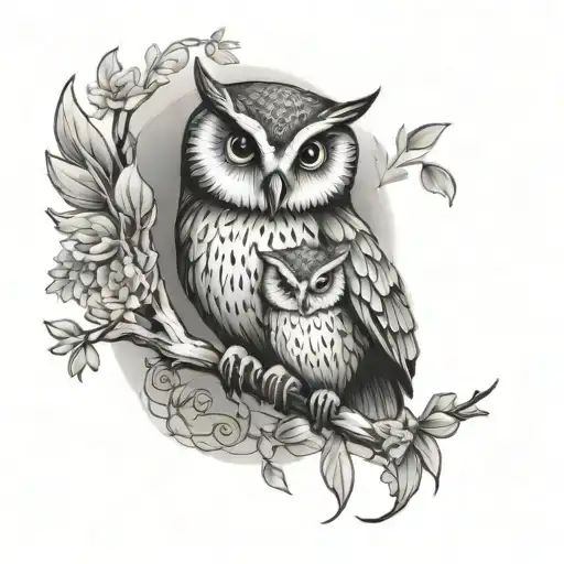 Owl Perched With Baby In Middle Surrounded