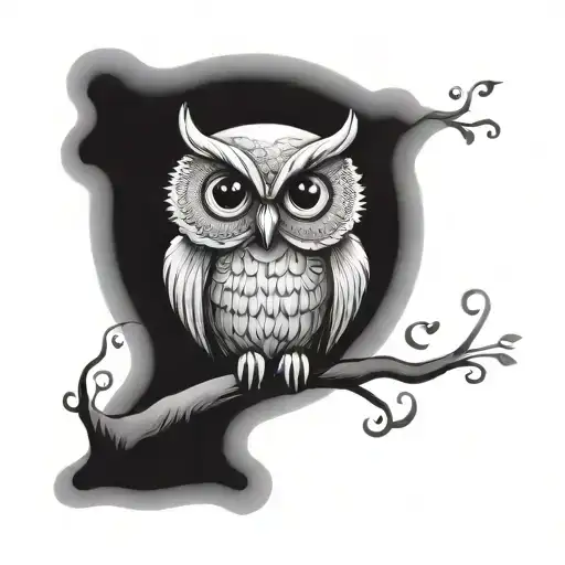 Owl Perched With Baby In Middle