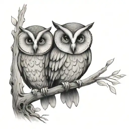 Owl Perched With Baby In Middle