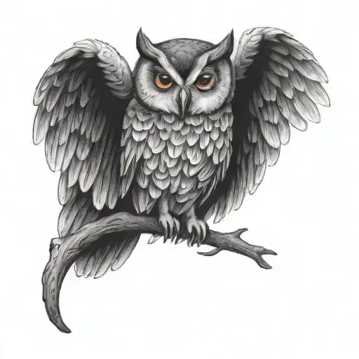 Owl Perched With Baby In Middle