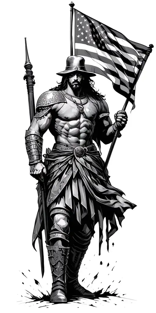 Warrior Holding American Flag