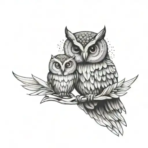 Mother Owl With Wings Around Baby