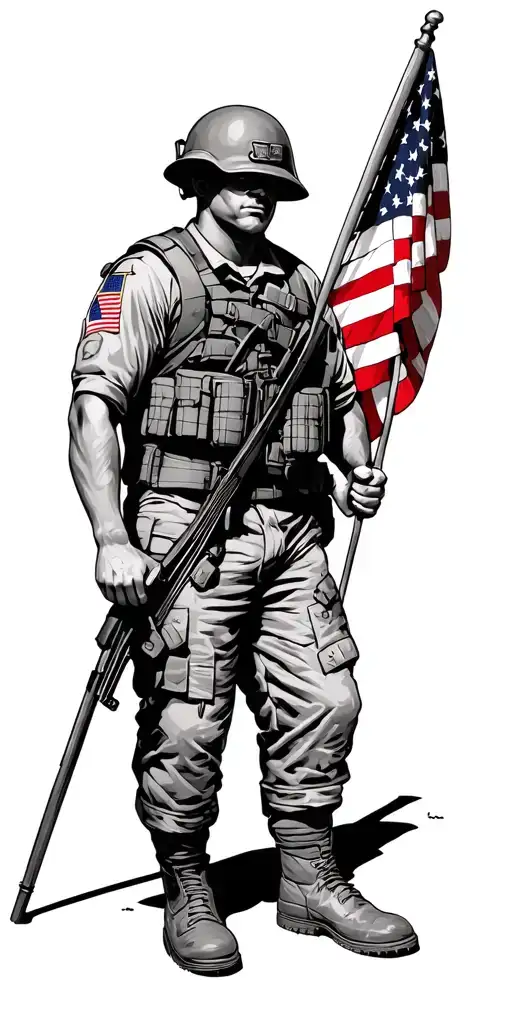 Soldier Holding American Flag