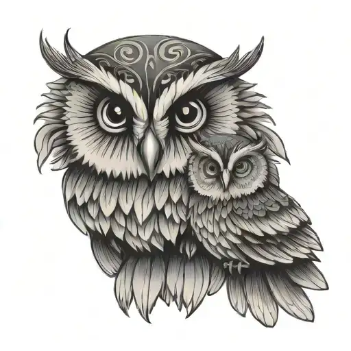 Mother Owl With Wings Around Baby