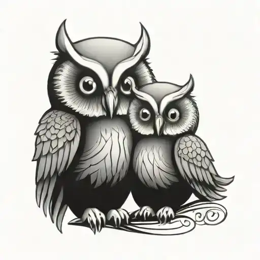 Mother Owl With Wings Around Baby