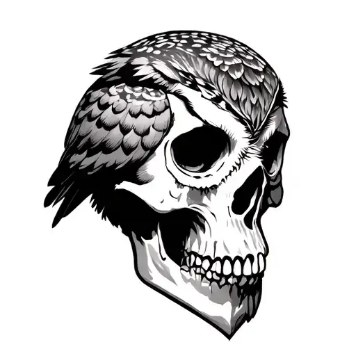 Owl Perched On Skull
