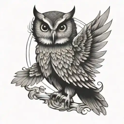 Mother Owl With Wings Around Baby In Center