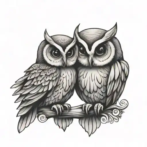 Mother Owl With Wings Around Baby