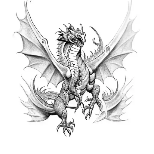 A Tattoo Design Of A Dragon Inspired By Anne Mccaffery's Style 6 Limbs 4 Legs 2 Wings