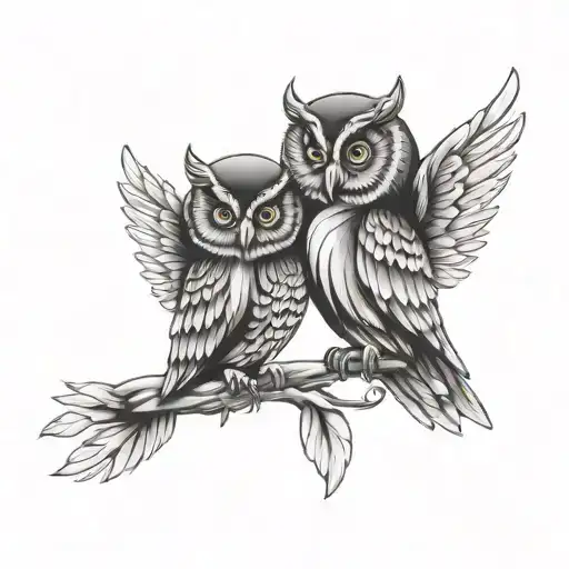 Mother Owl With Wings Around Baby