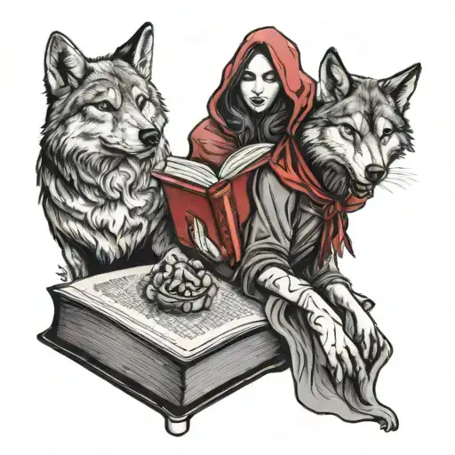 Red Riding Hood And Wolf Coming Out Of An Open Book