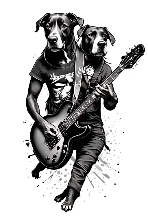Dogs Playing In Rock Band Tattoo Featuring
