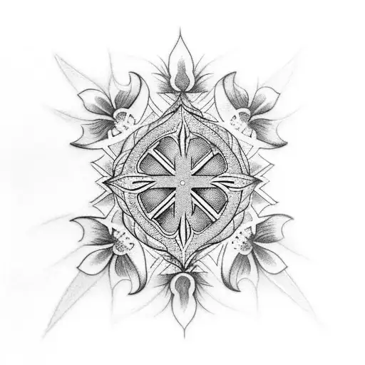 A Cross Tattoo Surrounded By Intricate Floral Patterns Symbolizing Growth And Renewal In Faith