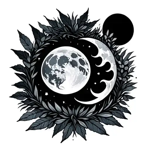 Moon And Sun With Plants Around Them