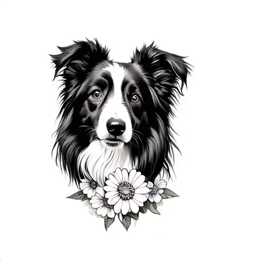Collie Dog With Flowers