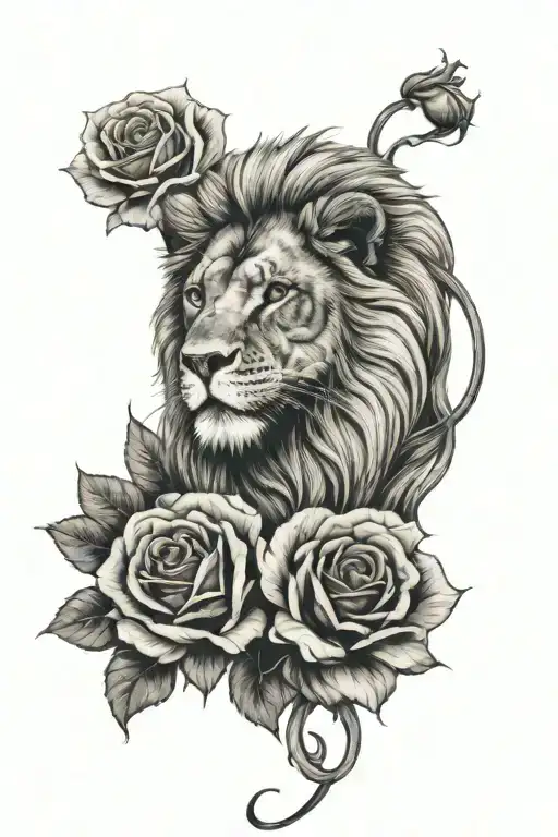 Lion On Rose Intertwined