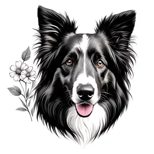 Rough Collie Dog With Flowers