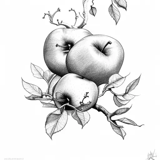 A Sketch Of An Apple Tree With Red Apples