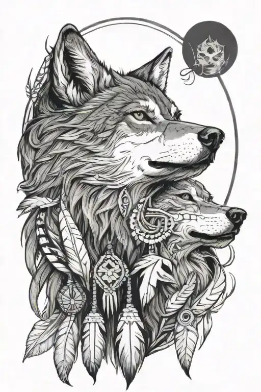 Wolf With Native American Woman