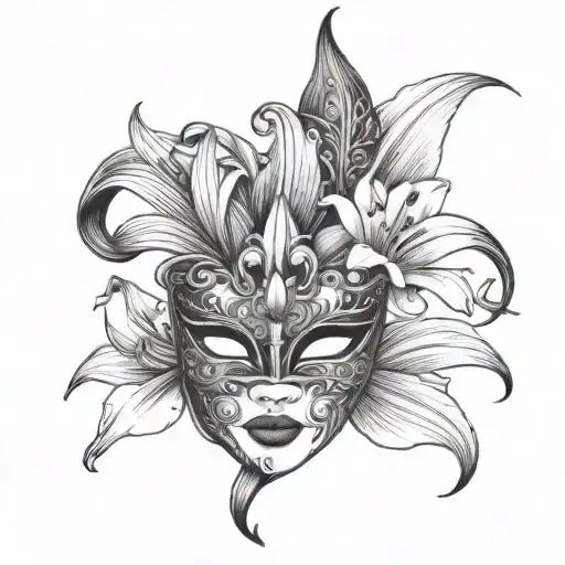 Venetian Mask And Lily Flower