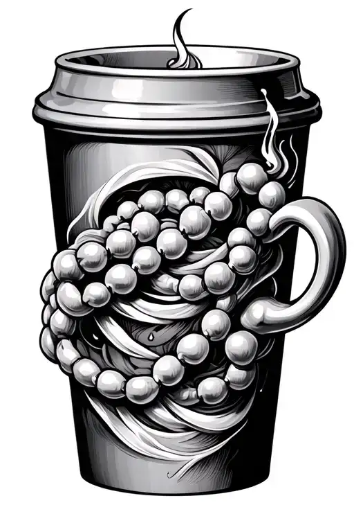 Coffee Mug Beads Intertwined In Its Steam Rising