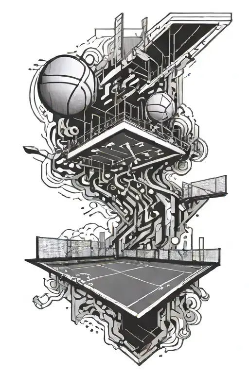 An Abstract Tattoo Of A Tennis Court Morphing Into A Stock Exchange Floor