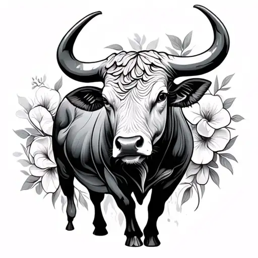 Bull With Sweet Pea Flowers Intertwined