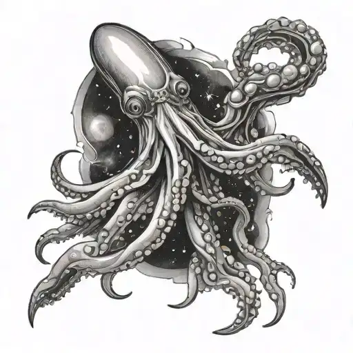 A Surreal Tattoo Of A Giant Squid Wrapping Its Tentacles Around A Galaxy
