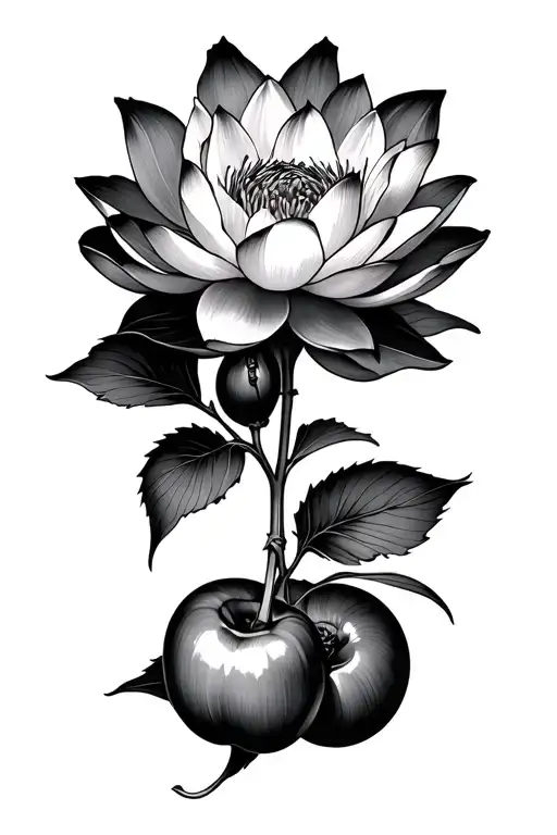 Japanese Lotus Flower And Cherry