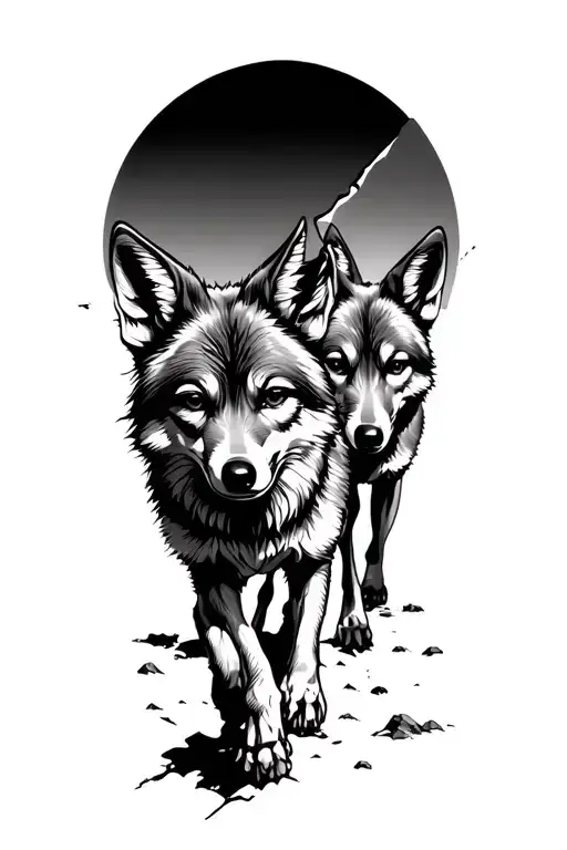 Broken Down Rock Background With Coyotes Walking