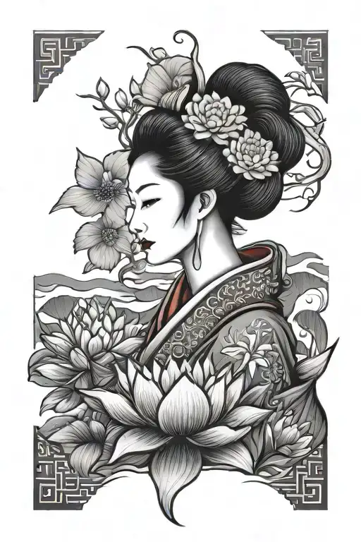 Geisha With Lotus Flower