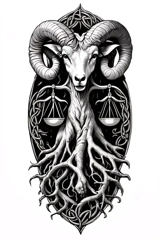 Aries Ram And Libra Scales Celtic Oak Tree Roots