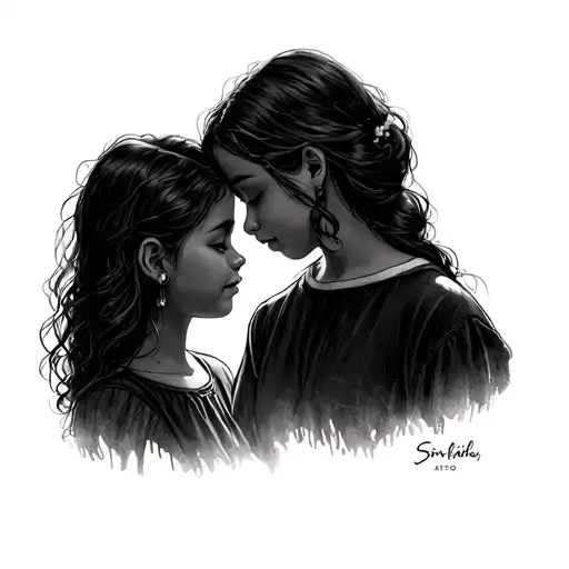 Sister Mom Brother Small Sister Tattoo Sketch