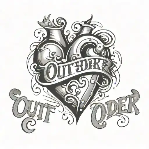 Black Broken Heart With Script 'Out Of Order'
